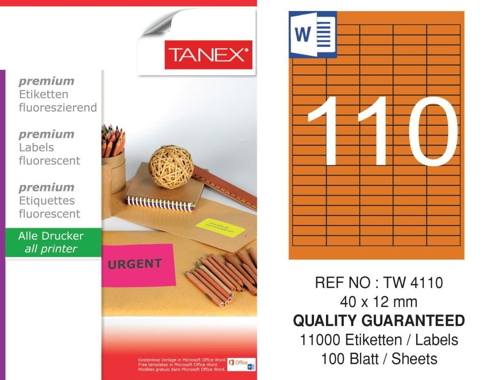 TW-4110 40x12 mm FLO TURUNCU LASER ETİKET