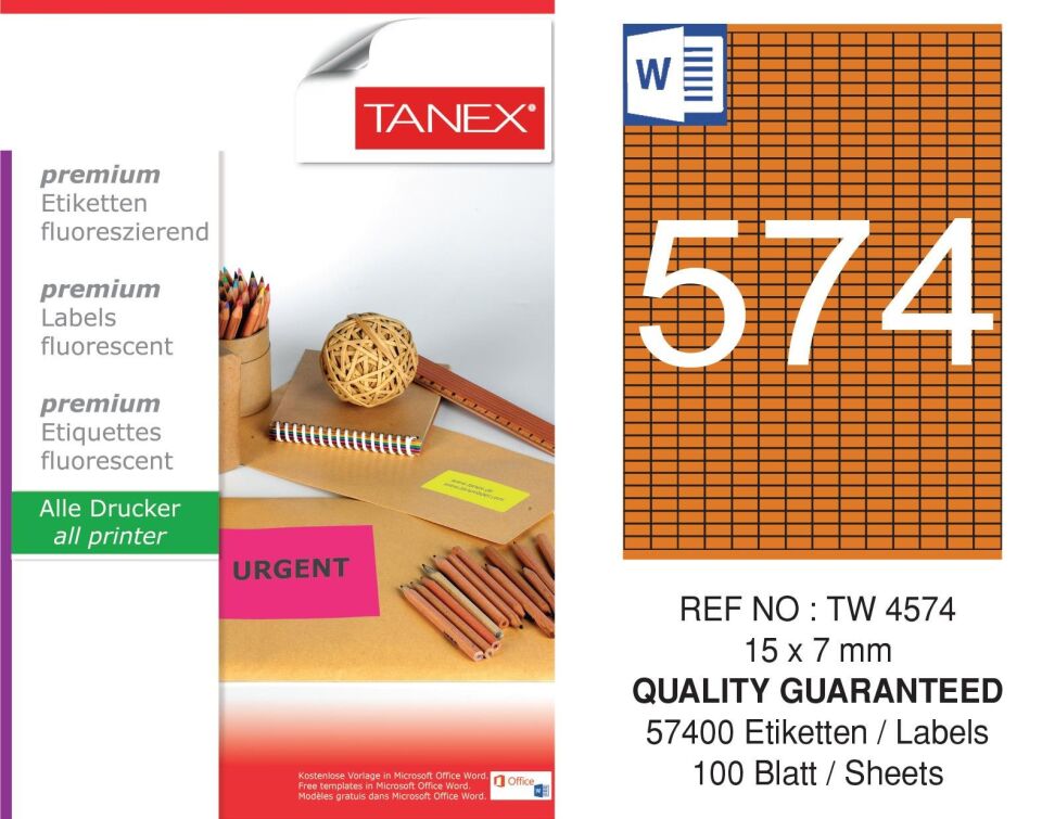 TW-4574 15x7 mm FLO TURUNCU LASER ETİKET