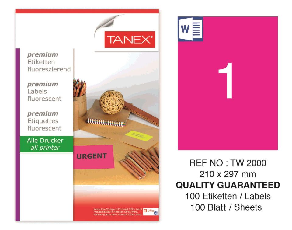 TW-2000 210x297 mm FLO PEMBE LASER ETİKET