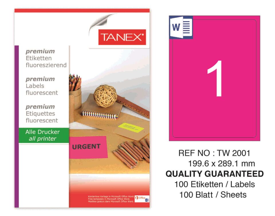 TW-2001 199,6x289,1 mm FLO PEMBE LASER ETİKET