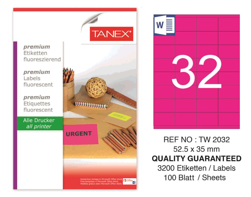 TW-2032 52,5x35 mm FLO PEMBE LASER ETİKET