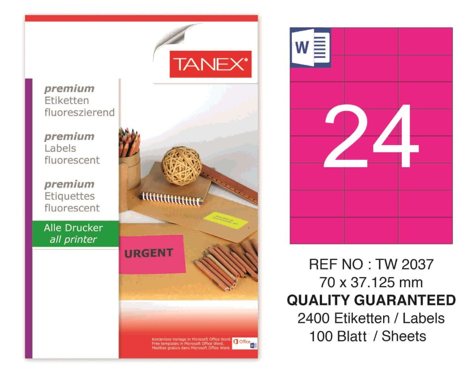 TW-2037 70x37,125 mm FLO PEMBE LASER ETİKET