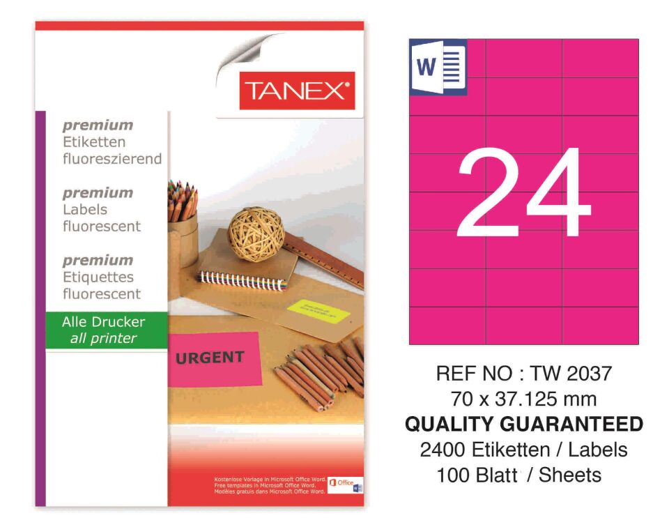 TW-2037 70x37,125 mm FLO PEMBE LASER ETİKET