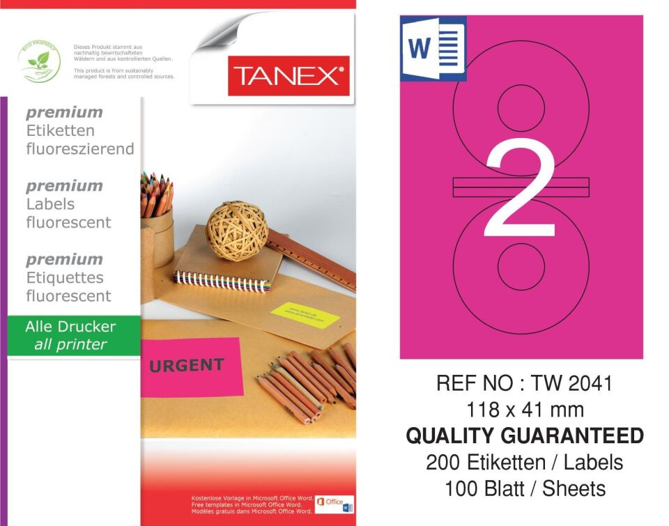TW-2041 118x41 mm FLO PEMBE LASER ETİKET