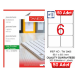 TANEX TW-2006 99,1x93,1 mm Inkjet / Laser A4 Etiket YETKİLİ SATICI (50 Adet)