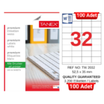 TANEX TW-2032 52,5x35 mm Inkjet / Laser A4 Etiket YETKİLİ SATICI (100 Adet)