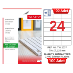 TANEX TW-2037 70x37,125 mm Inkjet / Laser A4 Etiket YETKİLİ SATICI (100 Adet)