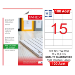 TANEX TW-2050 70x50,8 mm Inkjet / Laser A4 Etiket YETKİLİ SATICI (100 Adet)