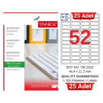 TANEX TW-2052 46,4x21,2 mm Inkjet / Laser A4 Etiket YETKİLİ SATICI (25 Adet)