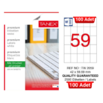 TANEX TW-2059 42x59,69 mm Inkjet / Laser A4 Etiket YETKİLİ SATICI (100 Adet)