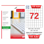 TANEX TW-2072 26x33 mm Inkjet / Laser A4 Etiket YETKİLİ SATICI (100 Adet)