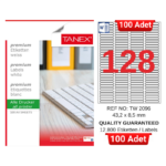 TANEX TW-2096 43,2x8,5 mm Inkjet / Laser A4 Etiket YETKİLİ SATICI (100 Adet)