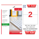 TANEX TW-2102 210x148,5 mm Inkjet / Laser A4 Etiket YETKİLİ SATICI (25 Adet)