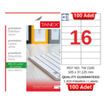TANEX TW-2105 105x37,125 mm Inkjet / Laser A4 Etiket YETKİLİ SATICI (100 Adet)