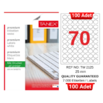 TANEX TW-2125 25 mm Inkjet / Laser A4 Etiket YETKİLİ SATICI (100 Adet)