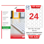 TANEX TW-2140 40 mm Inkjet / Laser A4 Etiket YETKİLİ SATICI (100 Adet)