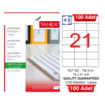 TANEX TW-2141 70x41 mm Inkjet / Laser A4 Etiket YETKİLİ SATICI (100 Adet)