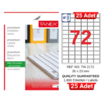 TANEX TW-2172 35x23 mm Inkjet / Laser A4 Etiket YETKİLİ SATICI (25 Adet)