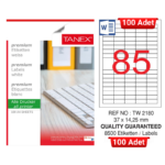 TANEX TW-2180 37x14,25 mm Inkjet / Laser A4 Etiket YETKİLİ SATICI (100 Adet)