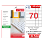 TANEX TW-2270 40x20 mm Inkjet / Laser A4 Etiket YETKİLİ SATICI (100 Adet)