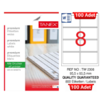 TANEX TW-2308 95,5x65,5 mm Inkjet / Laser A4 Etiket YETKİLİ SATICI (100 Adet)