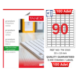 TANEX TW-2319 33x19 mm Inkjet / Laser A4 Etiket YETKİLİ SATICI (100 Adet)