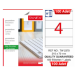 TANEX TW-2370 210x70 mm Inkjet / Laser A4 Etiket YETKİLİ SATICI (100 Adet)