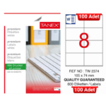 TANEX TW-2374 105x74,25 mm Inkjet / Laser A4 Etiket YETKİLİ SATICI (100 Adet)