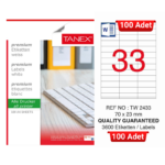 TANEX TW-2433 70x23 mm Inkjet / Laser A4 Etiket YETKİLİ SATICI (100 Adet)