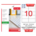 TANEX TW-2510 105x56 mm Inkjet / Laser A4 Etiket YETKİLİ SATICI (100 Adet)