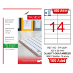 TANEX TW-2514 105x38 mm Inkjet / Laser A4 Etiket YETKİLİ SATICI (100 Adet)