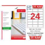 TANEX TW-2533 64,6 x 33,8 mm Inkjet / Laser A4 Etiket YETKİLİ SATICI (25 Adet)