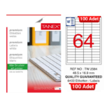 TANEX TW-2564 48,5x16,9 mm Inkjet / Laser A4 Etiket YETKİLİ SATICI (100 Adet)